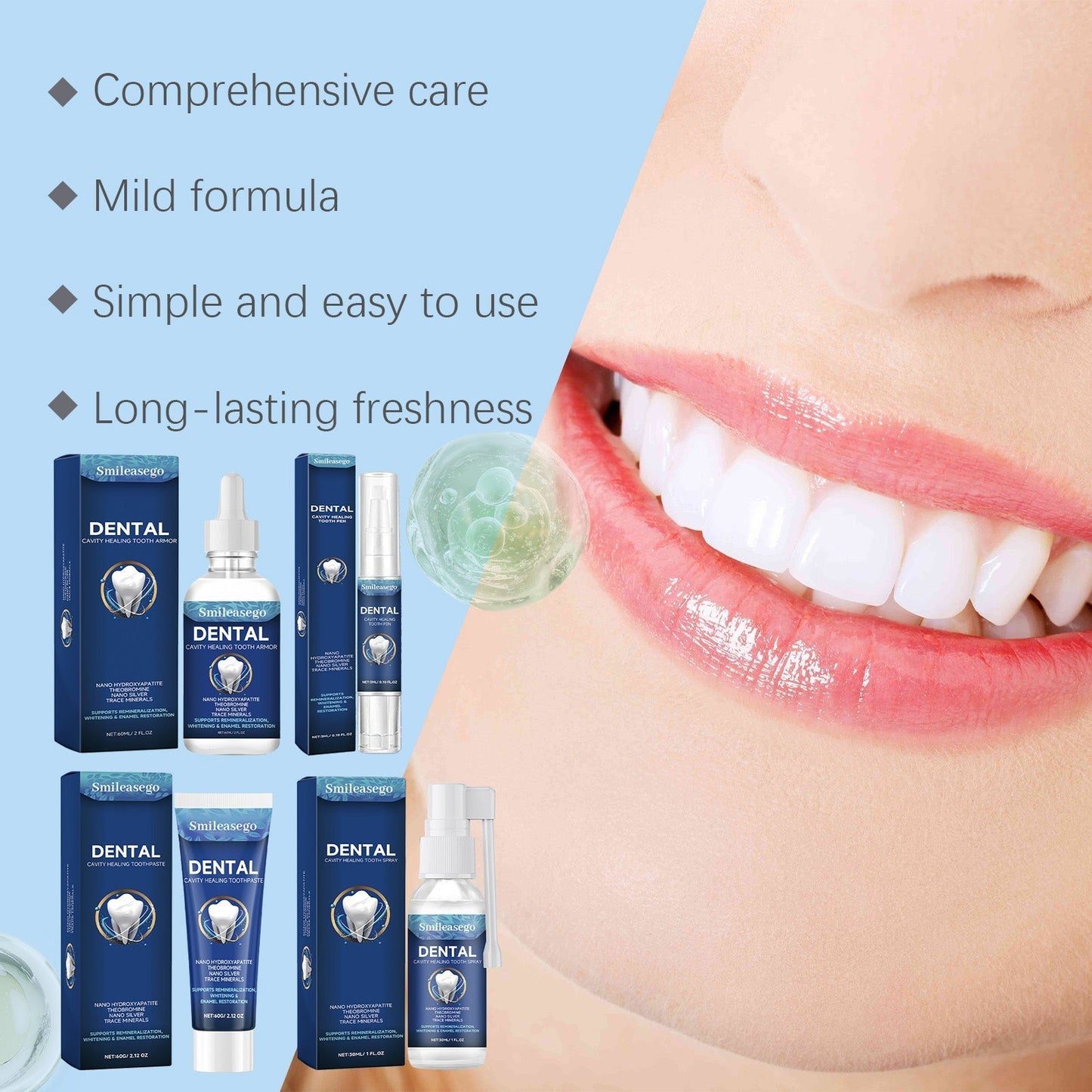 Smileasego Free-Fluoride Hydroxyapatite Tooth Armor Drops & Enamel Repair, Whitening &Fresh Breath